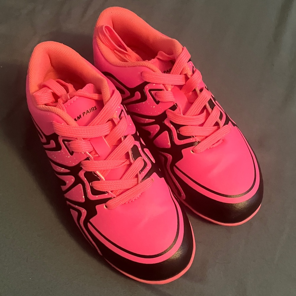 Pink and Black Kids Indoor Soccer Shoes